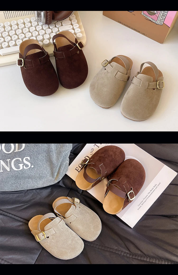 2024 New Girl Boy One Step Flat Bottom Baotou Half Slippers Children Summer Outwear Round Head Half Slippers Lazy Shoes