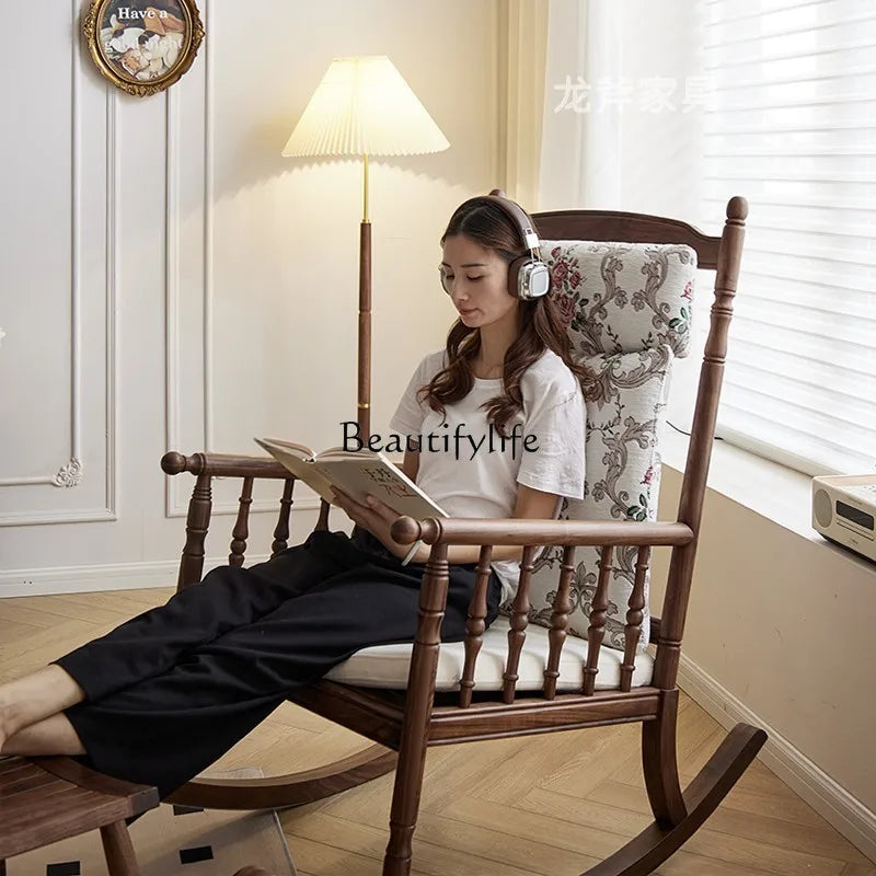 North American Black Walnut All Solid Wood Rocking Chair Bedroom Sofa Chair