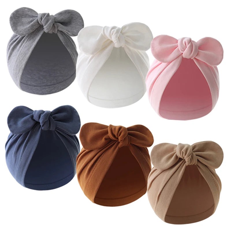 Pudcoco Baby Girls Turban Hat, Soft Elastic Cute Knotted Bow Hat Nursery Beanie Cap for Infant