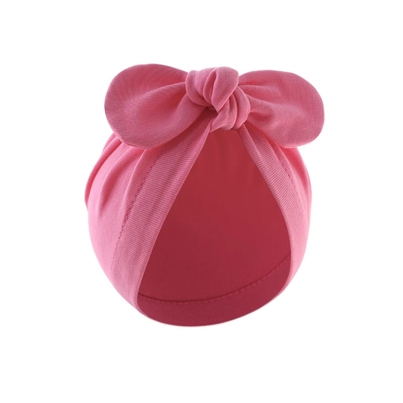 Pudcoco Baby Girls Turban Hat, Soft Elastic Cute Knotted Bow Hat Nursery Beanie Cap for Infant