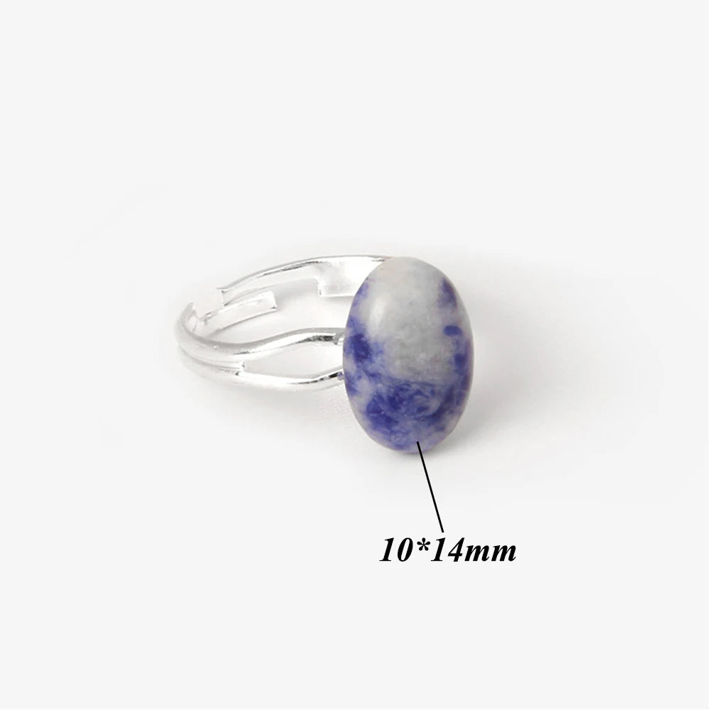Cabochon Natural Stone Ring 10*14MM Oval Agates Turquois Quartzs Gem Finger Ring Silver Color Adjustable Open Rings Jewelry Gift