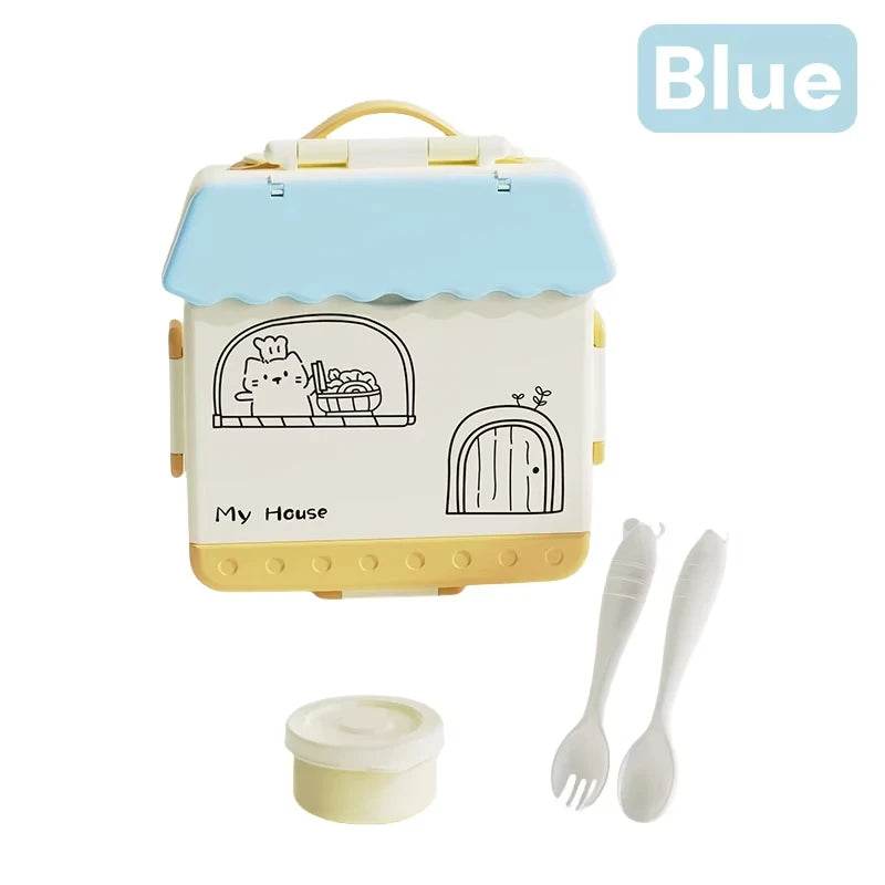 Kids Bento Lunch Box Cute 4 Compartments Food Storage Containers Box Suitable For Microwave Fridge Portable Kids School - AIAZ