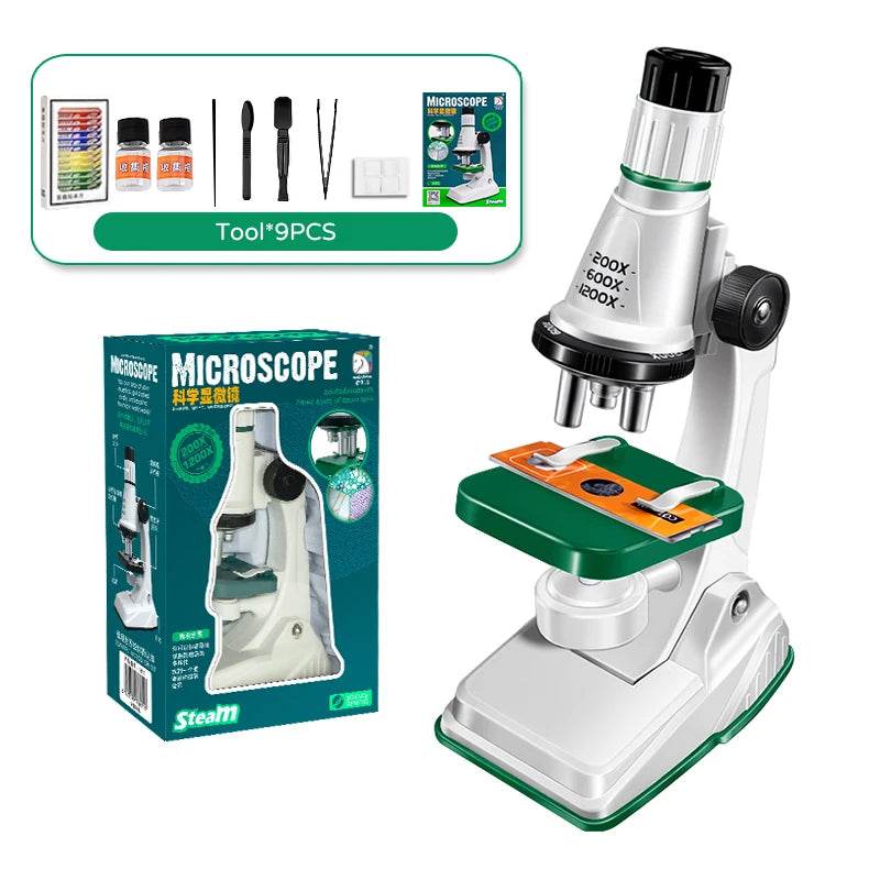 Children Science Biological 200x 600x 1200x Pocket Microscope Set Lab With LED Refined Instruments Montessori Education Toy - AIAZ