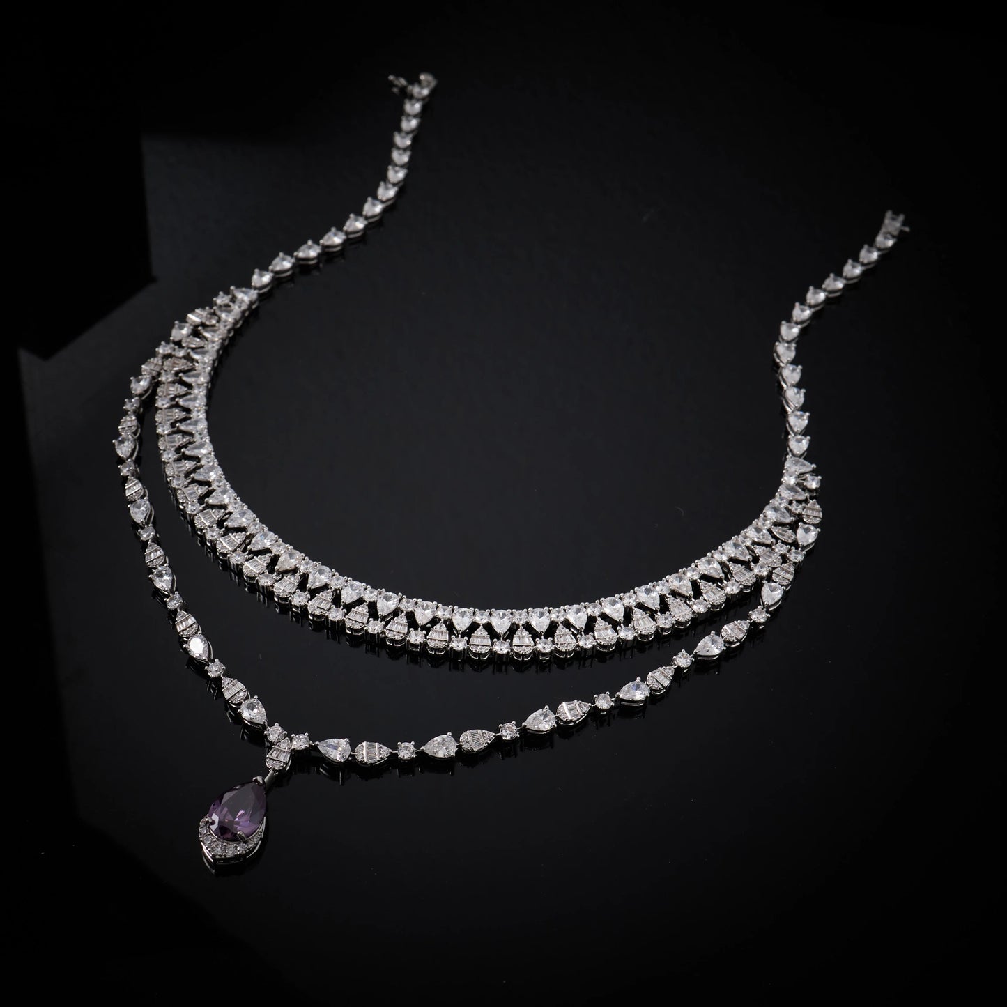 00039 Bridal Women jewelry Set Double Layer Necklace Set Cubic Zircon Wedding Jewellery Set Dubai Saudi EngagementAccessories