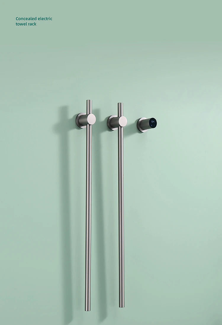 Smart Hidden Carbon Fiber Vertical Electric Heated Towel Rack Black Bathroom Bath Gray Dryer Rail Warmer Wifi Touch Control