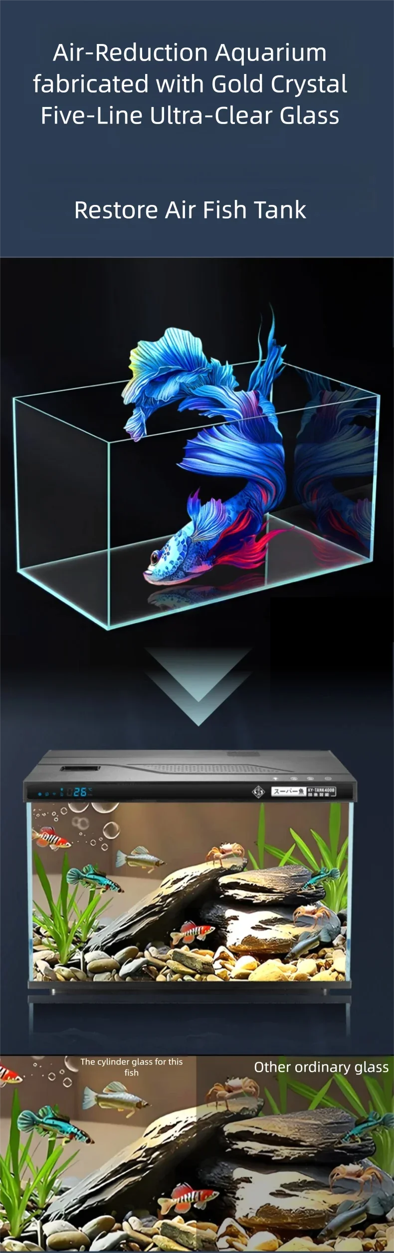 Cool Fish Aquarium Smart Desktop Fish Tank APP Touch Control Silent Air-Reduction Coral Reef for Marine Freshwater