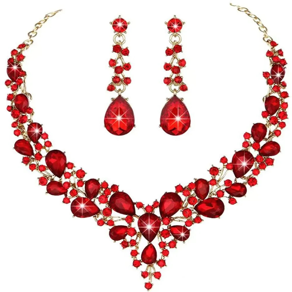 Fashion Crystal Bridal Necklaces Earrings Shining Elegant Rhinestone Jewelry Set Exquisite Necklace Earrings Set Banquet