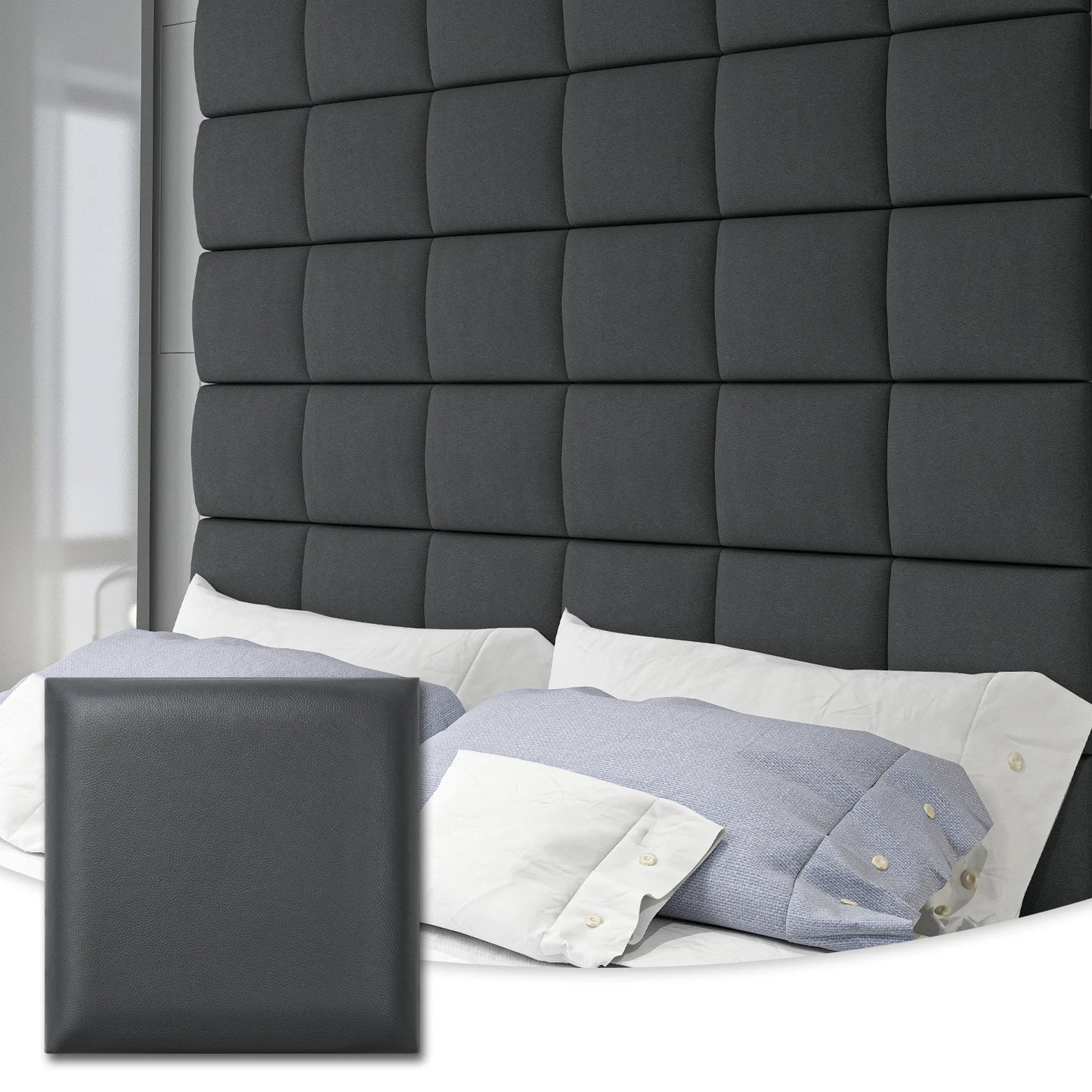 Art3d Adjustable Headboard for King, Twin, Full and Queen, Wall Mounted Upholstered Wall Panels (6 PCS, 9.84" x 9.84")