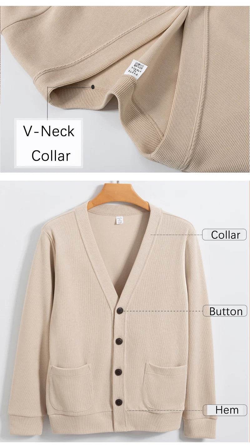 BROWON New Knitted Sweater Cardigan Men 2025 Autumn Solid Casual Man Clothes Korean Fashion 80% Cotton V-Neck Collar Sweater Men - AIAZ