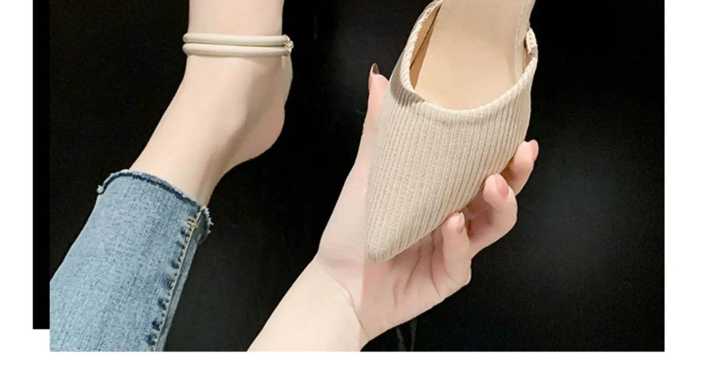 Korean Sle High Heel Sandals Women Summer Outdoor Wear Pointed Toe Double Wear Mules Cover Head f Slip Small Fraance Wind - AIAZ