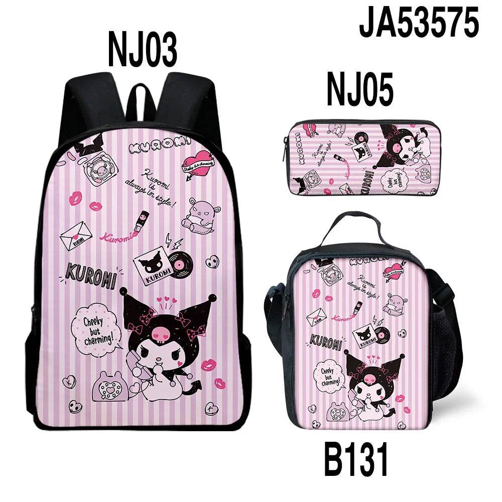 Sanrio Kuromi Backpack Sanrio Backpack Pencil Bag Student School Bag Primary and Middle kawaii Cartoon School Bag Mochila - AIAZ