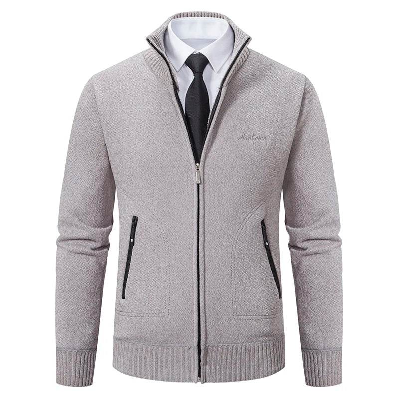 2023 Knitwear Spring and Autumn Men's Stand-up Collar Thick Warm Cardigan Sweater Winter Loose Casual Coat - AIAZ