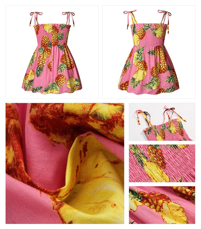 2025 Summer Girls Princess Beach Dress Strapless Floral Print Sleeveless Party Wear Toddler Solid Color Casual Fashion 1-6Y