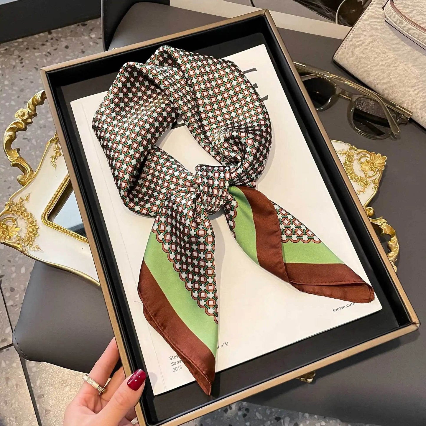 2025 NEW Hijab Head Girl Luxury Silk Square Plaid Scarf Women Satin Neck Hair Tie Band Soft Work Neckerchife Organza Scarf - AIAZ