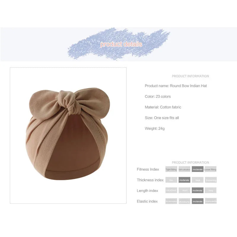 Pudcoco Baby Girls Turban Hat, Soft Elastic Cute Knotted Bow Hat Nursery Beanie Cap for Infant