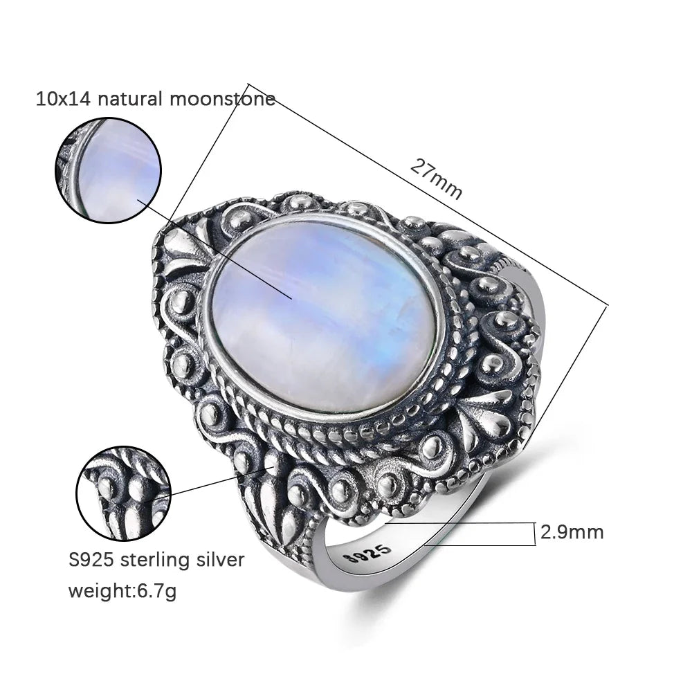 Retro Oval Natural Labradorite Rings for Women Men Silver Ring Finger Ring Retro Gemstone Rings Jewelry Party Gift