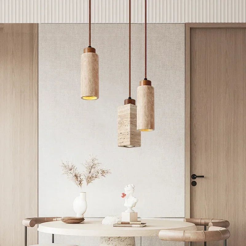 Japanese Wabi Sabi Yellow Marble Chandelier Creative Restaurant Dining Desk Bar Bedroom Pendant Lamp Homestay Art Decor Lighting