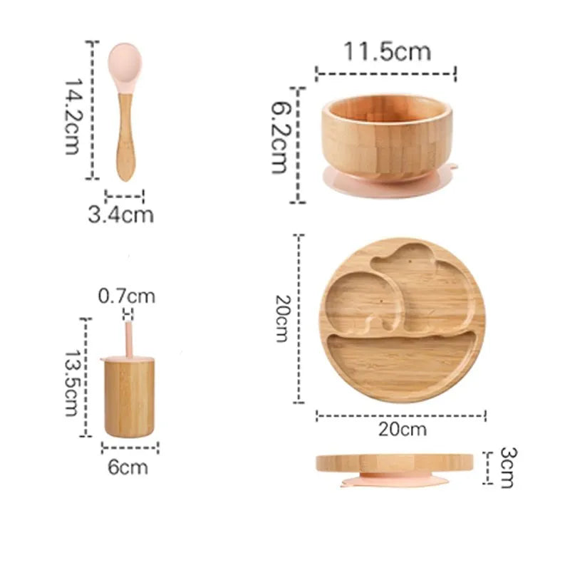 Wooden Dinner Plate Feeding Supplies Bamboo Baby Tableware Silicone Suction Plate Bowl BPA Free Baby Stuff Newborn Accessories