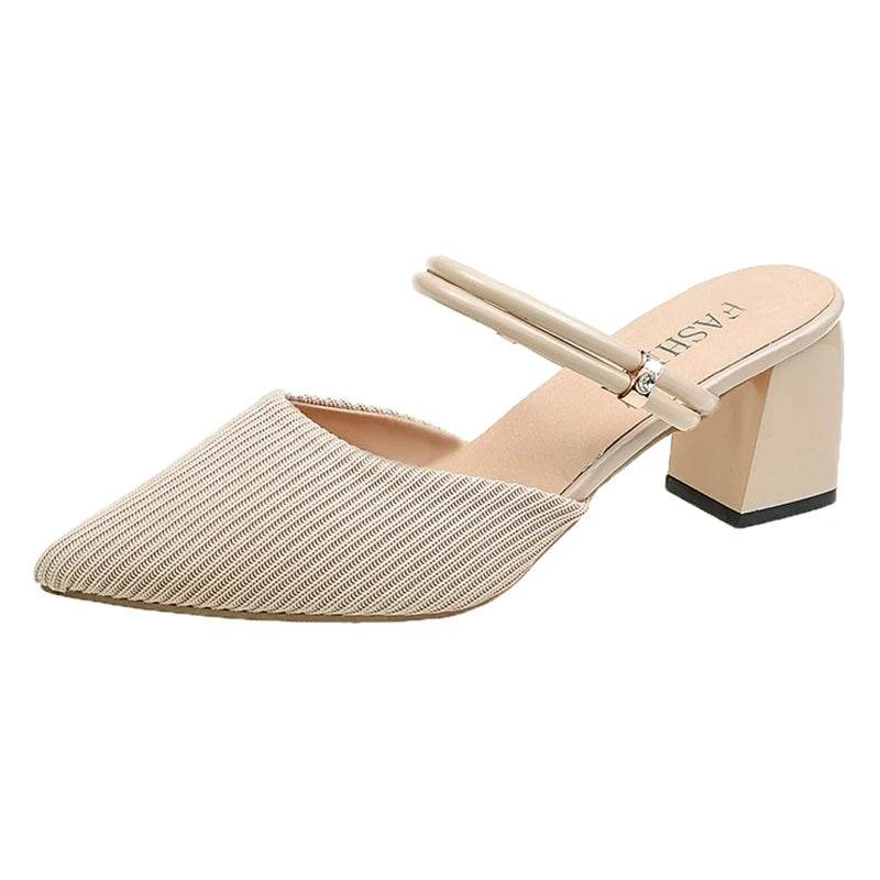 Korean Sle High Heel Sandals Women Summer Outdoor Wear Pointed Toe Double Wear Mules Cover Head f Slip Small Fraance Wind - AIAZ