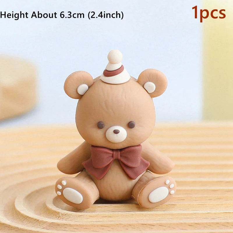 Brown Bear Doll Cake Toppers Happy Birthday Pink Blue Bear Theme Cake Topper for Birthday Baby Shower Wedding Cake Deocrations - AIAZ