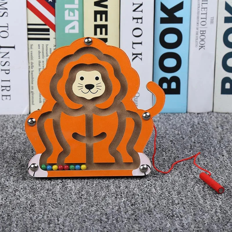 Kids Magnetic Maze Toy Mini Wooden Interactive Maze Pen Driving Beads Maze Puzzle Board Game Eduactional Toys for Toddlers Baby