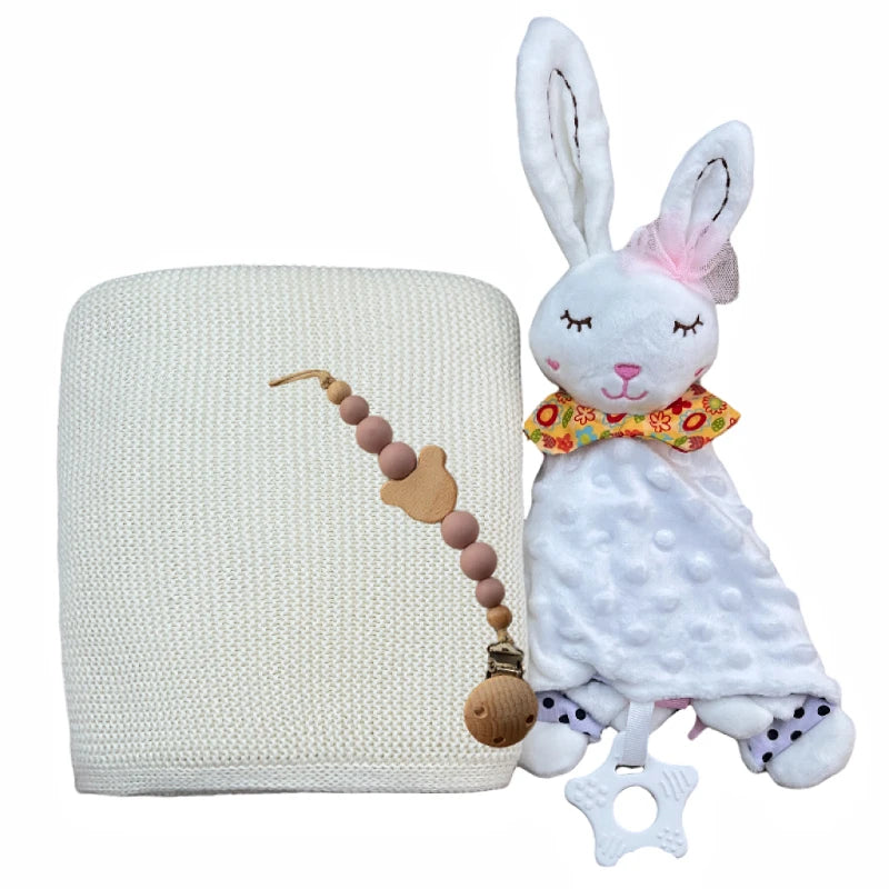 Personalized Name Baby Knitted Blanket Set Infant Cotton Blanket with Soft Comforter Toy&Percifer Baby Shower Gifts Bith Gift