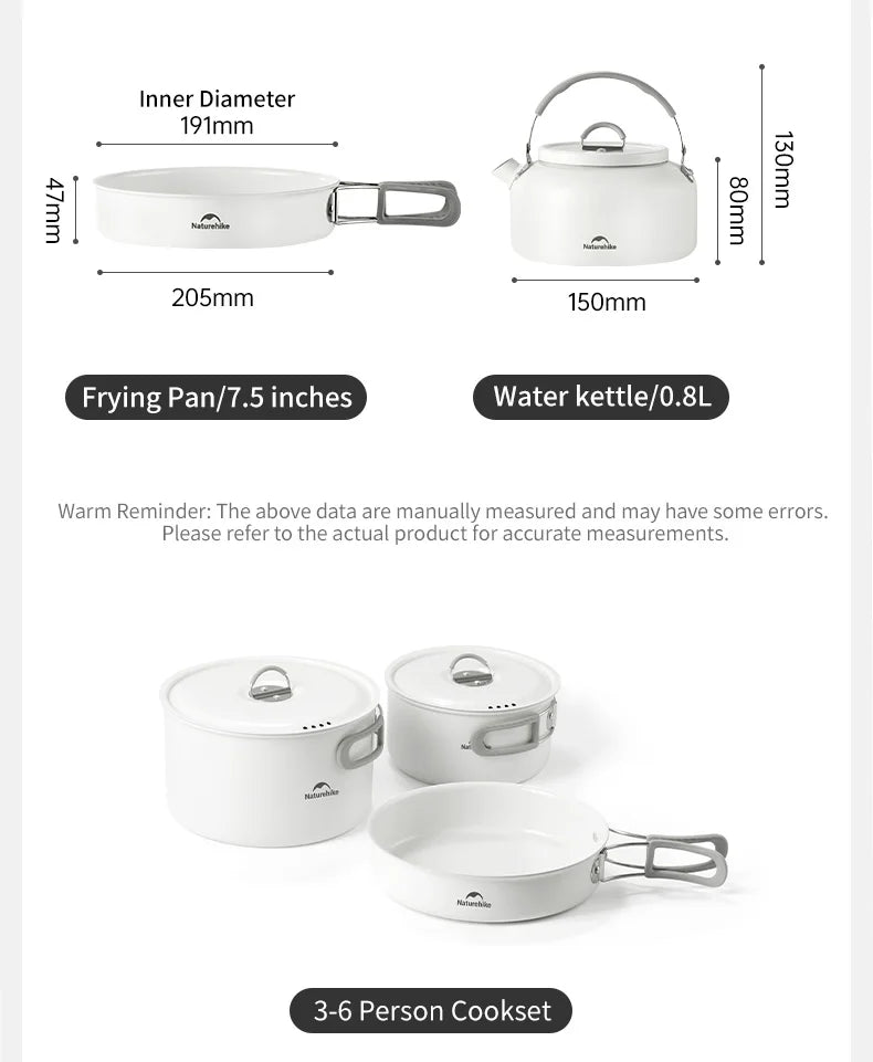 Naturehike Camping Cookware Ceramic Non-Stick Set Lightweight Portable Tableware Kettle Frying Pan Pot Cookset Kitchen Utensils