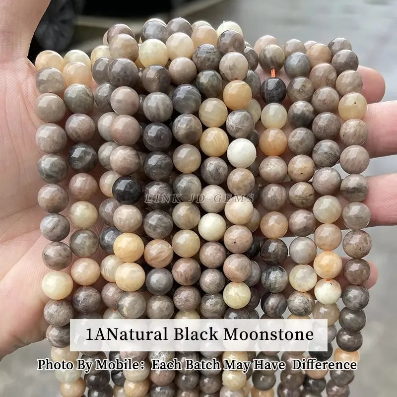 Natural Black Sunstone Moonstone Beads Round Loose Spacer Gems Charm Bead For Jewelry Making DIY Bracelet Necklace Accessories
