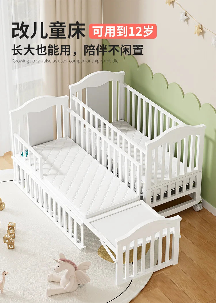 Crib solid wood European style movable baby bb newborn multi-functional cradle children's splicing large bed