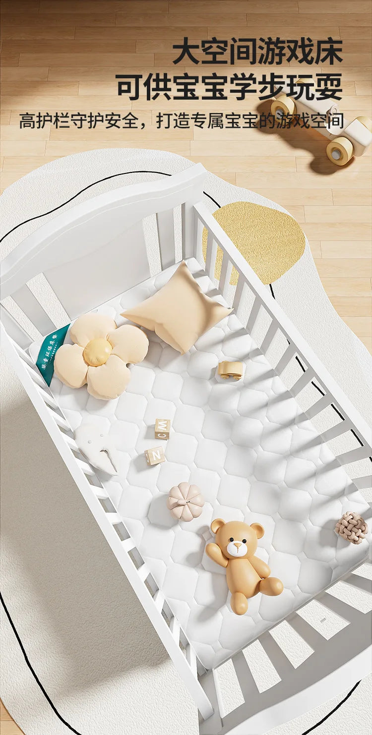 Crib solid wood European style movable baby bb newborn multi-functional cradle children's splicing large bed