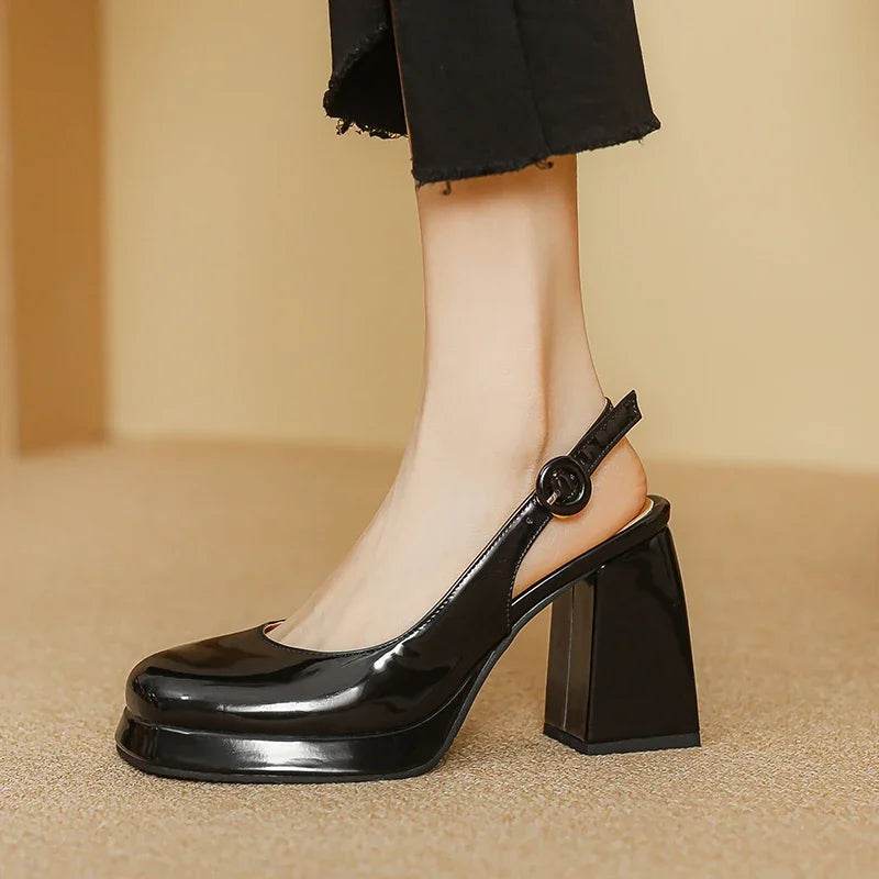 Slingbacks Summer Women Sandals Fashion Black White Pumps Shoes For Girls Elegant High Heels Wedding Shoes Ladies Large Size - AIAZ