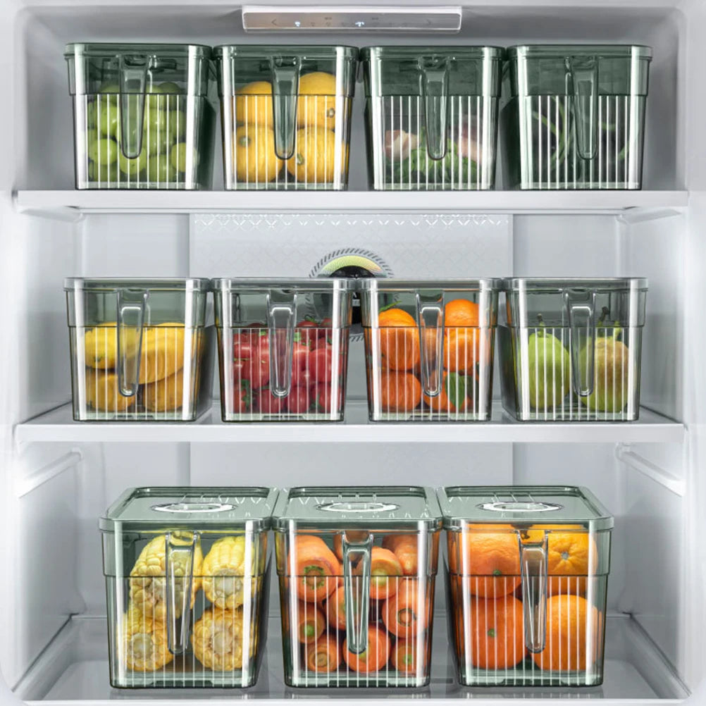 Kitchen Storage Containers with Time Recorder Lid Fridge Organizers Keep Fresh Food and Fruit Refrigerator Freezer Storage Boxes