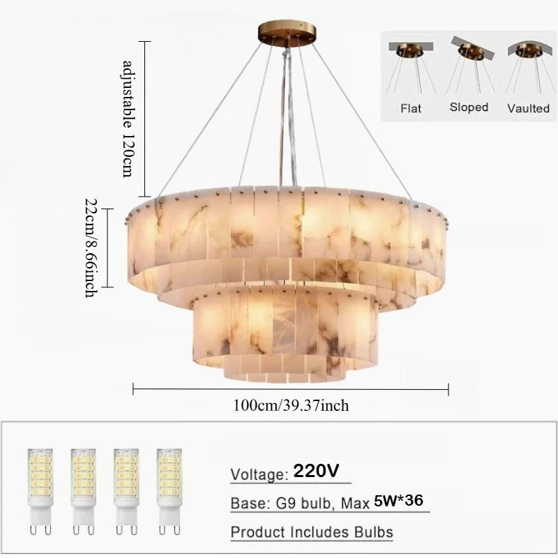 Rectangle Alabaster Chandelier for Living Room Bathroom Dining Room Decor Kitchen Foyer Adjustable Modern Marble Pendant Light