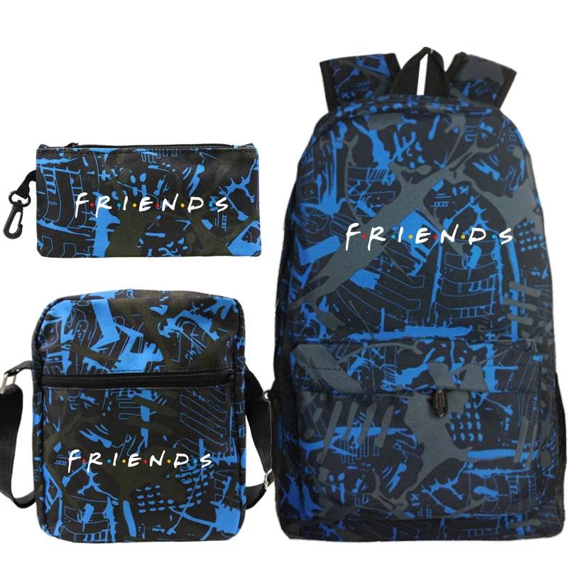 3 Pcs Set Backpack Girls Boys Mujer TV Friends Print Backpacks Fashion School Bags Teenage Friends Knapsack Children Book Bags - AIAZ