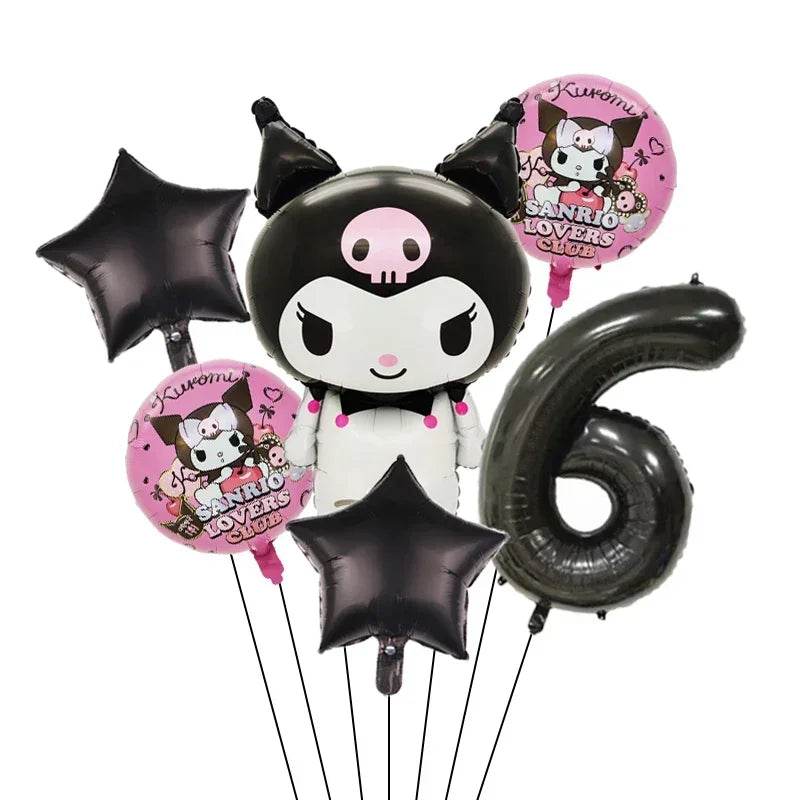 6pcs Cartoon Sanrio Cute Kuromi My Melody Cinnamoroll Foil Balloon 32 inch Number Set Children's Birthday Party Decorative Toys - AIAZ