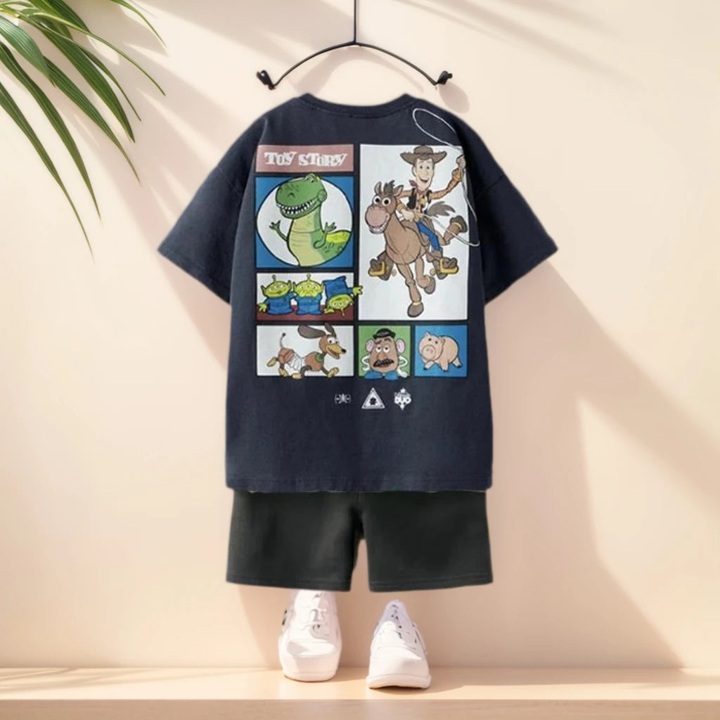 2pcs Summer Child Costume Toy Story Tshirt+shorts Set Casual Sports Clothes Trendy Short Sleeve Outfits Outer Wear For Kids Boy