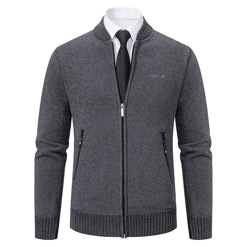 2023 Knitwear Spring and Autumn Men's Stand-up Collar Thick Warm Cardigan Sweater Winter Loose Casual Coat - AIAZ