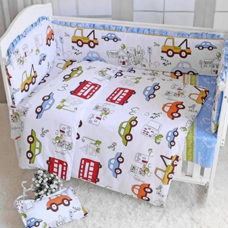 6/9Pcs Cartoon Car 100% Cotton Baby Cot Crib Bedding set for girl Comforter kit de berço
