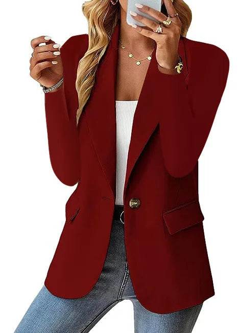 Women's Oversized Blazer Jacket Business Suit Coat Lapel Long Sleeve Solid Button Casual Elegant Coat Trendy Loose Outwear - AIAZ