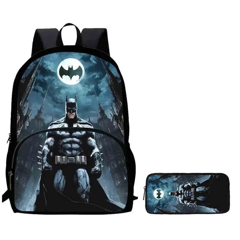 2Pcs Set School Backpack with Front Pocket,Cartoon Batman School Bags for Girls Boys,Large Batman Child Backpack for Aged 5-10 - AIAZ