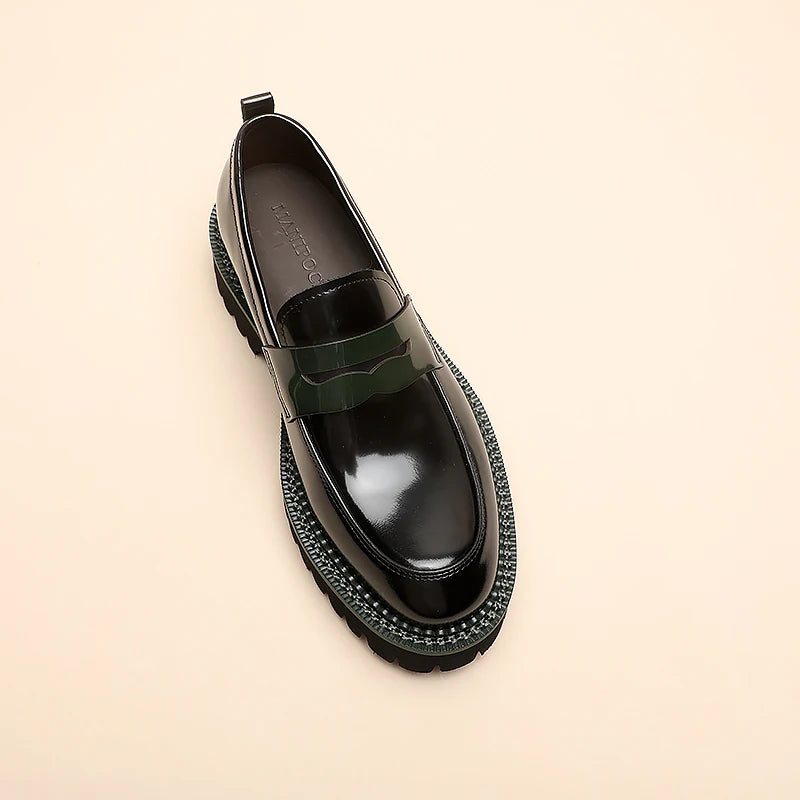 Spring and Autumn New Men's Business Casual Shoes, Genuine Leather Thick Soled Round Toe Loafers