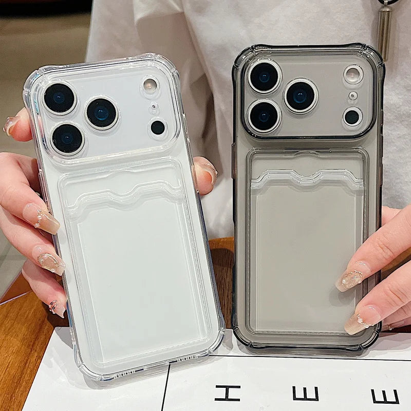 Card Slot Pocket Phone Case For iPhone 17 Air 16e 16 15 Pro Max 14 13 Pro 12 11 Shockproof Transparent Silicone Soft TPU Cover