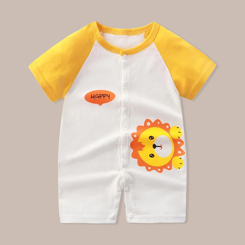 Newborn Clothes Cute Cartoon Dinosaur Tiger Shark Lion Print Strap Comfortable Summer Boys Girl 0-18 Short Sleeved Baby Jumpsuit