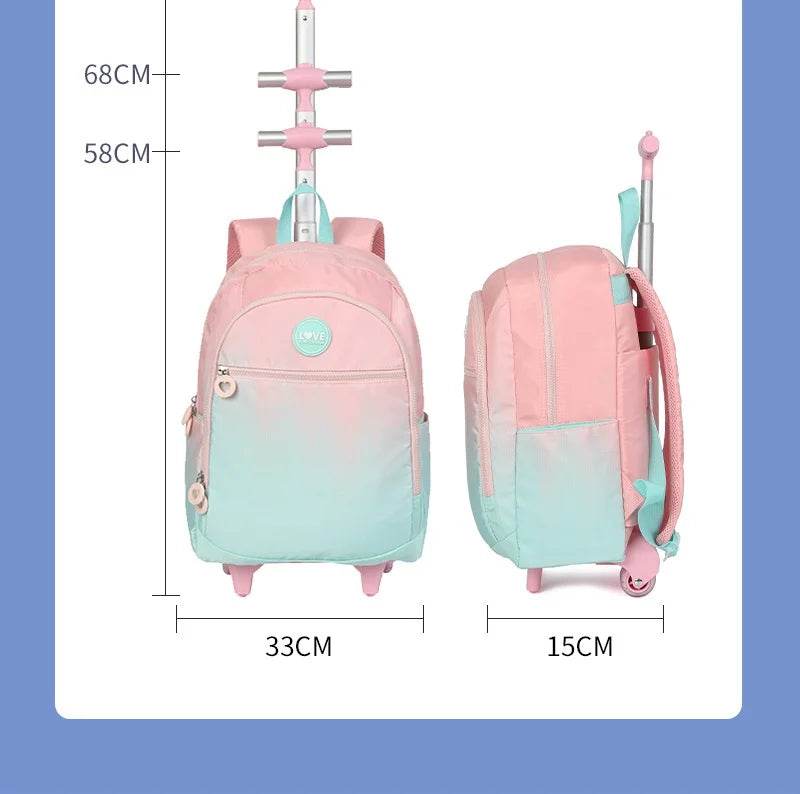 School Backpack Set Rolling Backpack for Girls Students Wheeled Backpack Trolley School Bag With Wheels Travel Luggage Book Bag - AIAZ