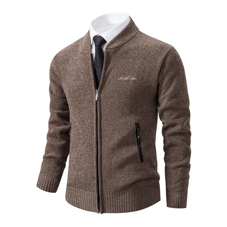 2023 Knitwear Spring and Autumn Men's Stand-up Collar Thick Warm Cardigan Sweater Winter Loose Casual Coat - AIAZ