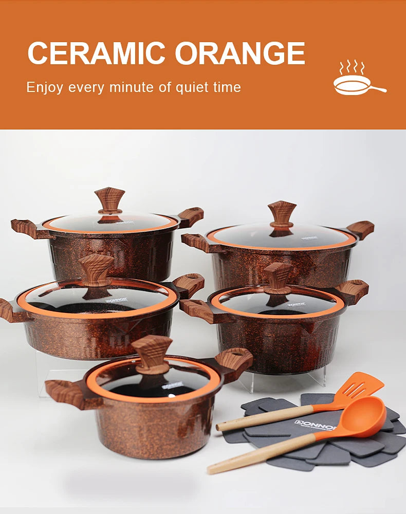 Donnor Ceramic Non Stick Pans Ceramic Casserole Stockpot Set with Lid Procook Stock Pot 15pcs Cookware for Braising
