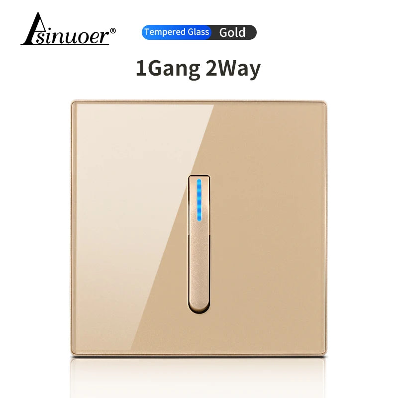 Glass Panel Wall Switch LED European 16a Socket Retro Toggle Light Switch EU UK Standard 2way Socket 1-4gang USB Home Decoration