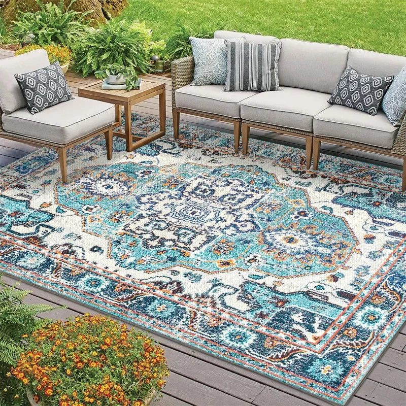 VIKAMA Summer Outdoor American-style Persian Camping Carpet, Living Room Carpet, Balcony and Terrace Carpet, Home Decoration
