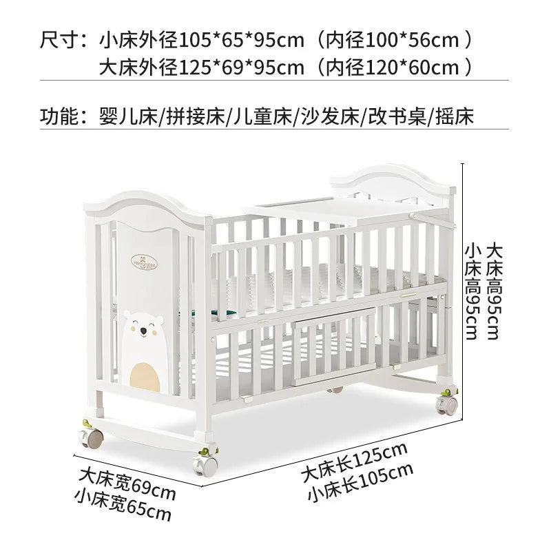 Crib solid wood European style movable baby bb newborn multi-functional cradle children's splicing large bed