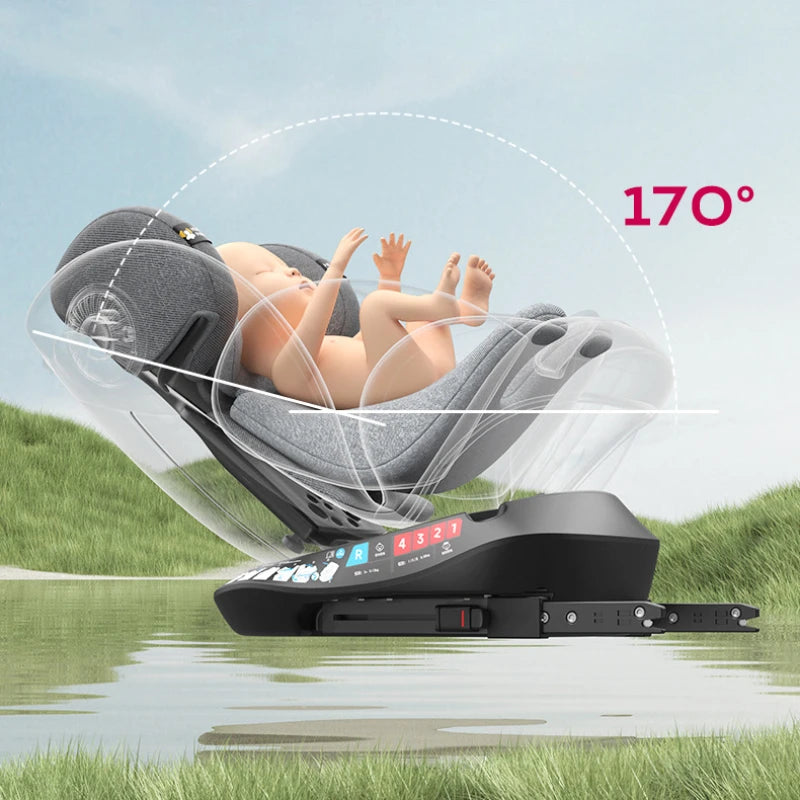 360°Rotating Baby Car Seat 0-12Yrs ISOFIX Child Safety Seat 5-Point Harness Lie-Flat Infant Carrier with Side Impact Protection